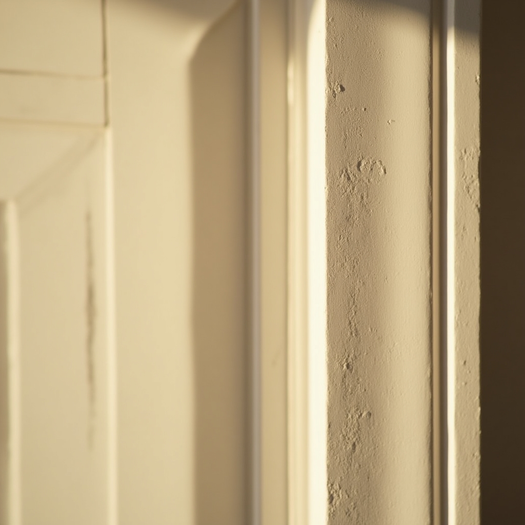 Finished enamel coat on white door frame with clean brush lines and professional edge work