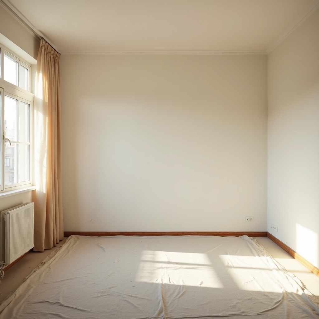 Freshly painted apartment living room with clean white latex walls